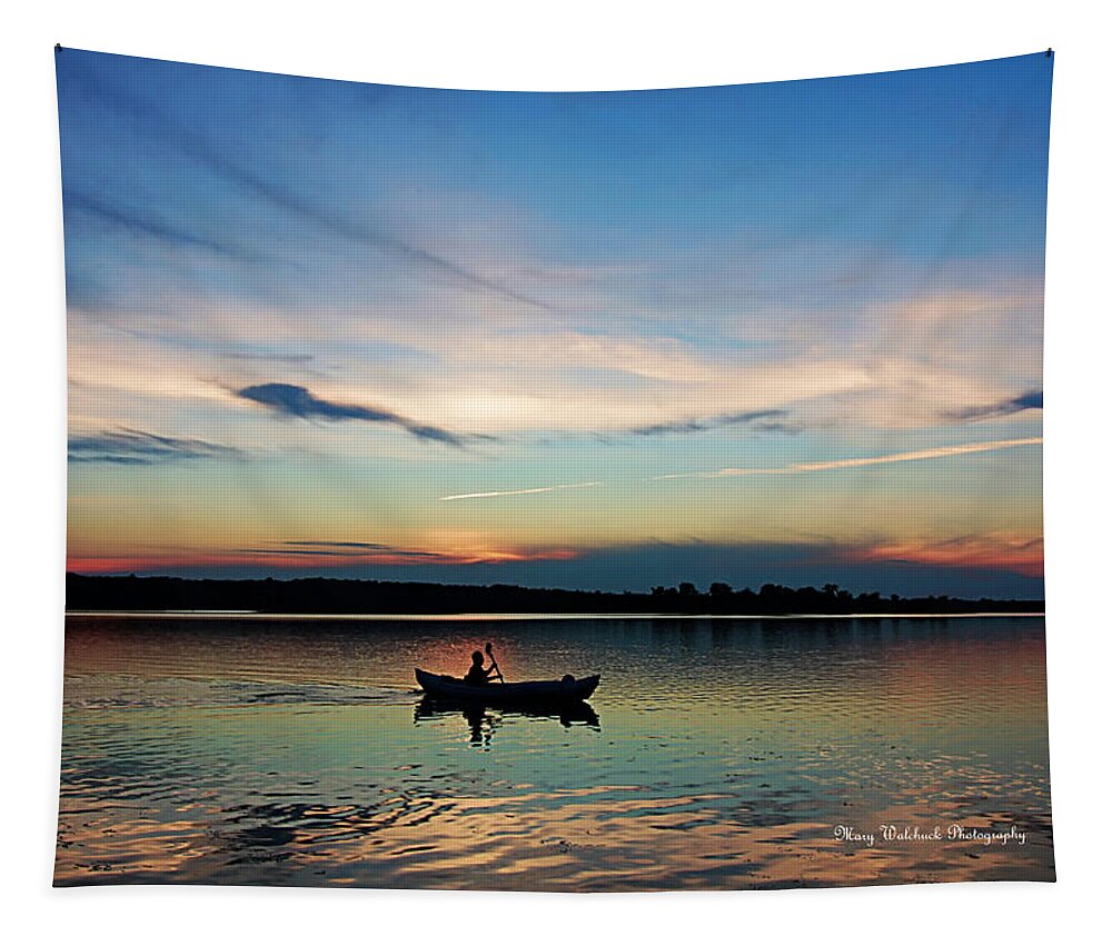 Lake Sunset Tapestry featuring the photograph Life is but a Dream on a Kayak by Mary Walchuck