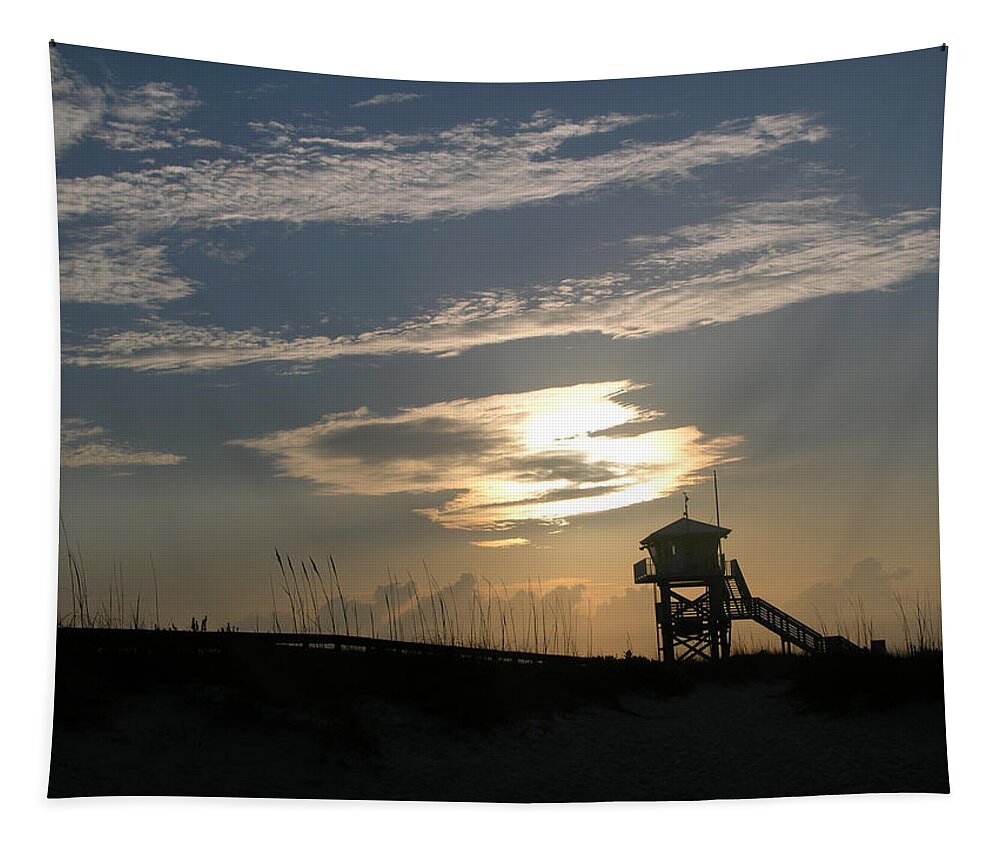 Photography Of The Beach Tapestry featuring the photograph Lifeguard tower at dawn by Julianne Felton