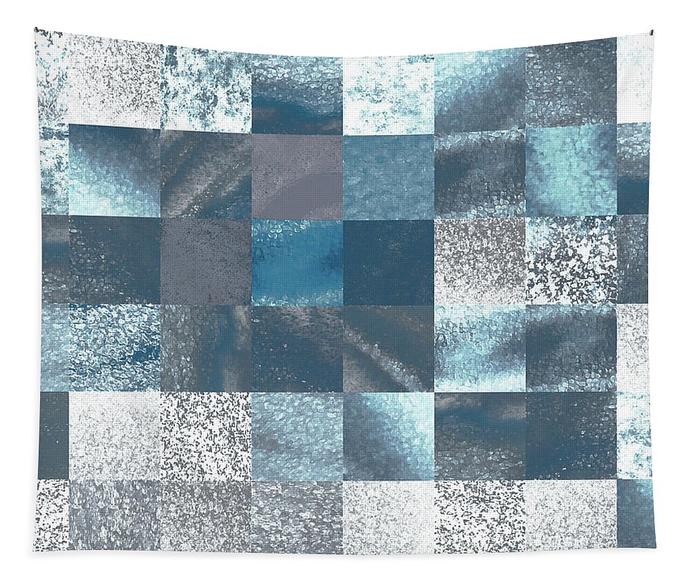 Quilt Tapestry featuring the painting Light Gray Blue Watercolor Squares Art Mosaic Quilt by Irina Sztukowski