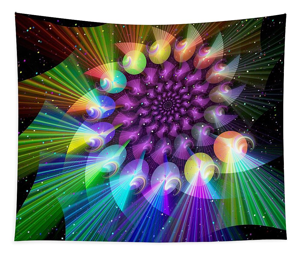 Spiral Tapestry featuring the digital art Light Up The Sky With Color Digital Fractal Art Print for Wall Art and Accessories by Susanne McGinnis