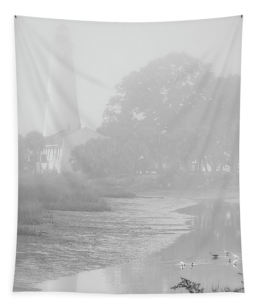 Lighthouse In Fog Tapestry featuring the photograph Lighthouse in Fog by Bill Chambers