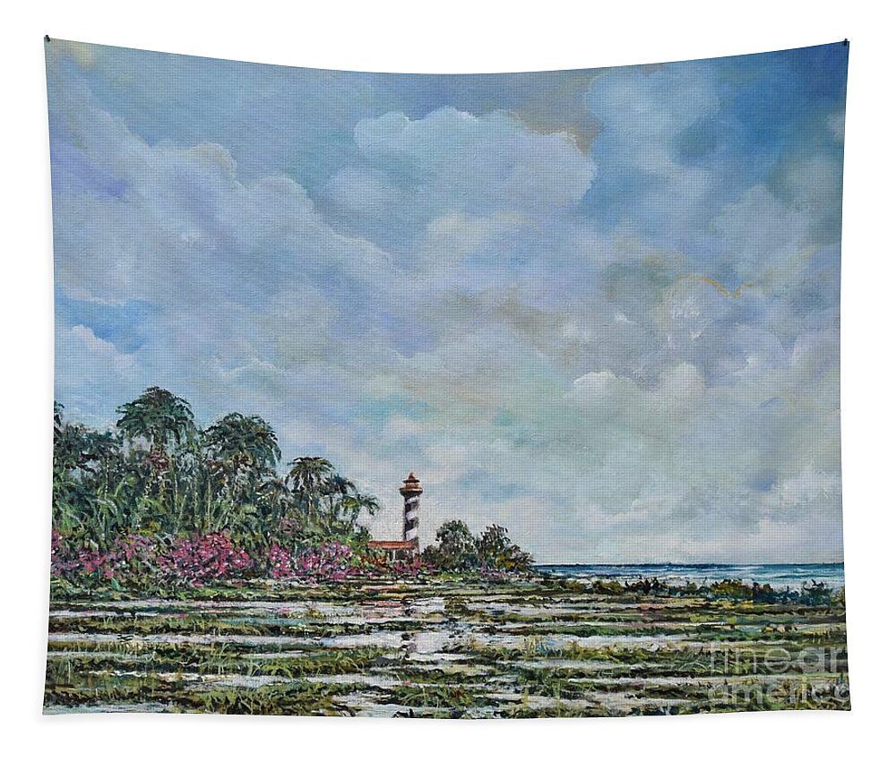 Nature Tapestry featuring the painting Lighthouse by Sinisa Saratlic