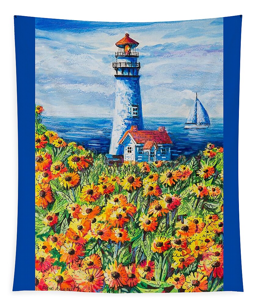 Lighthouse Tapestry featuring the painting Lighthouse Vista by Diane Phalen