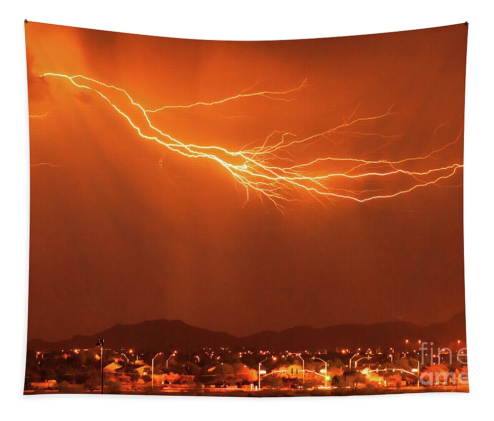 Lighting Tapestry featuring the photograph Lightning 1314-orange by Kenneth Johnson