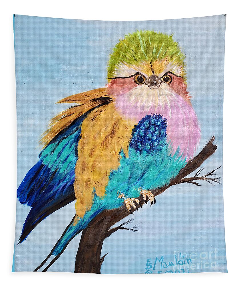 Lilac-breasted Roller Tapestry featuring the painting Lilac-Breasted Roller by Elizabeth Mauldin