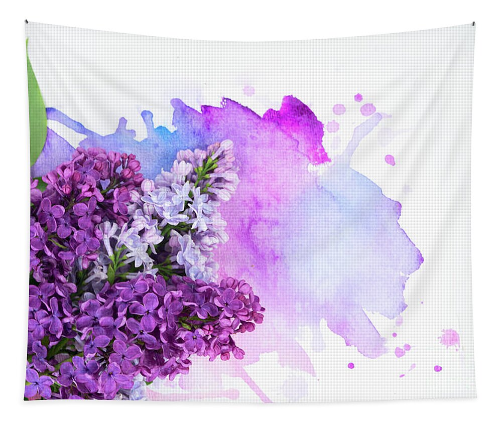 Lilac Tapestry featuring the photograph Lilac flowers on watercolor by Anastasy Yarmolovich