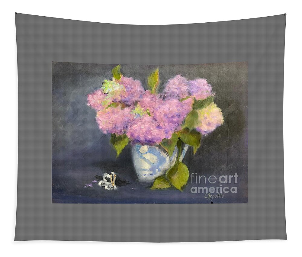 Floral Painting Tapestry featuring the painting Lilacs and butterfly by Lori Ippolito