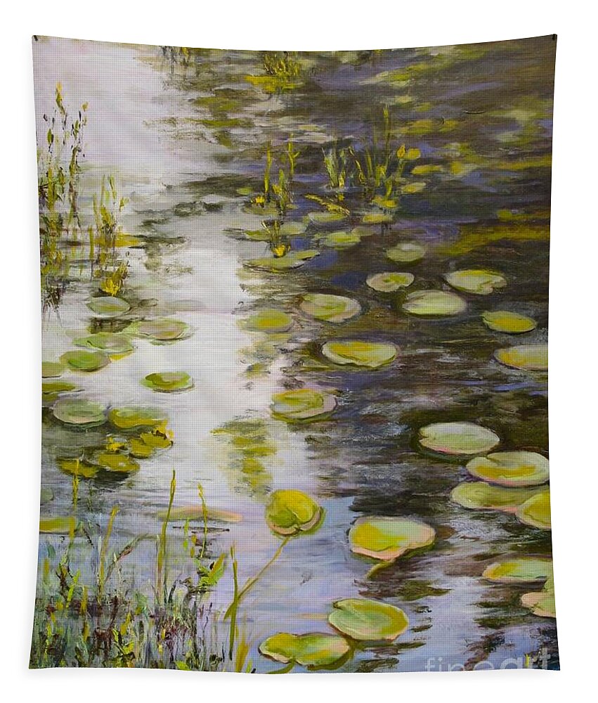 Lilies Tapestry featuring the painting Lilies in the Stream by B Rossitto