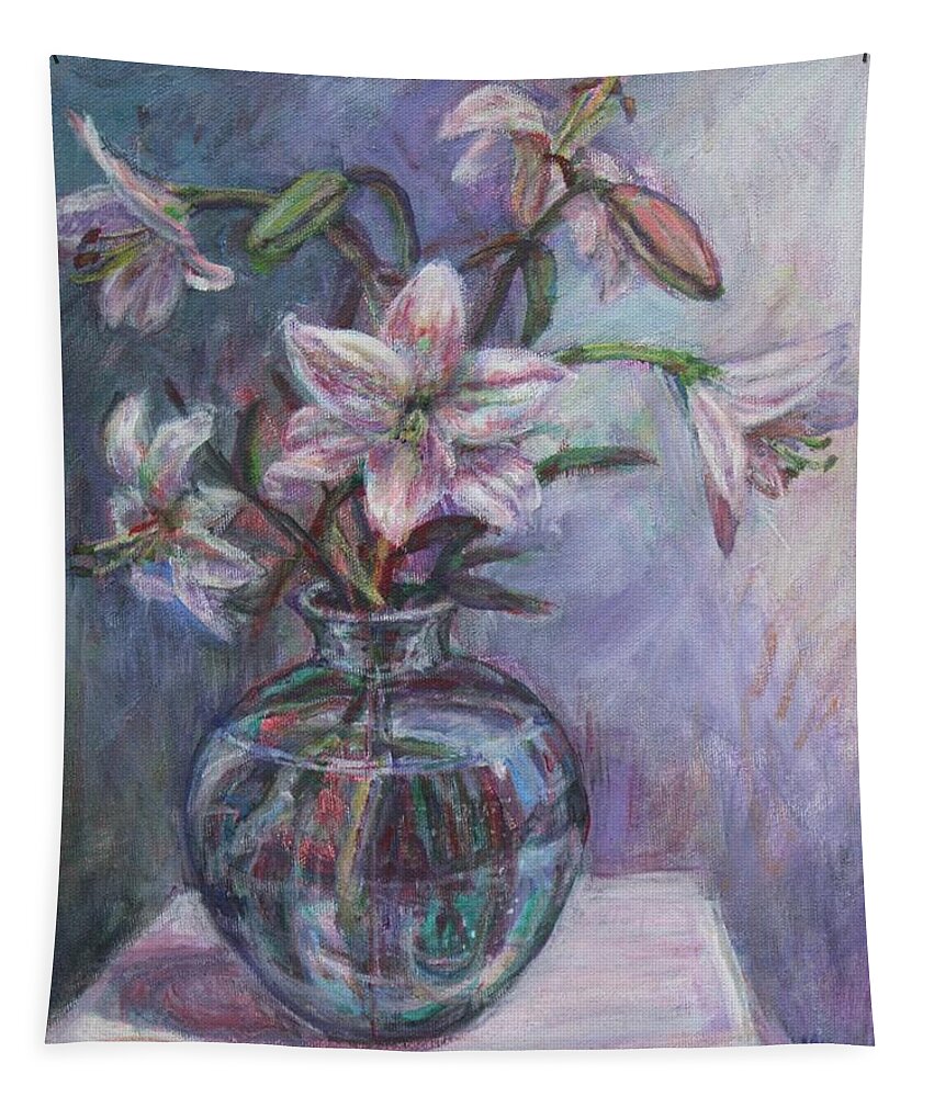 Lilies Tapestry featuring the painting Lillies by Veronica Cassell vaz