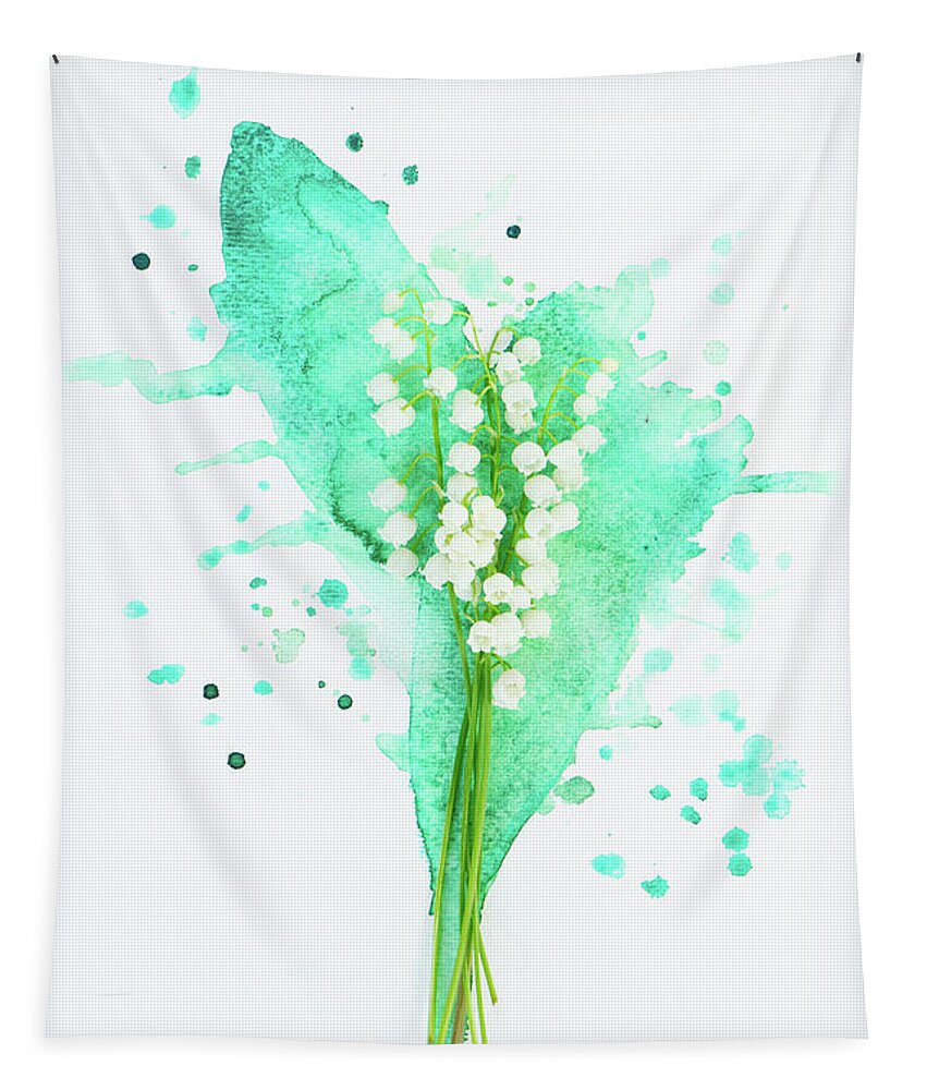 Lilly Of The Valley Tapestry featuring the photograph Lilly of the valley on watercolor by Anastasy Yarmolovich