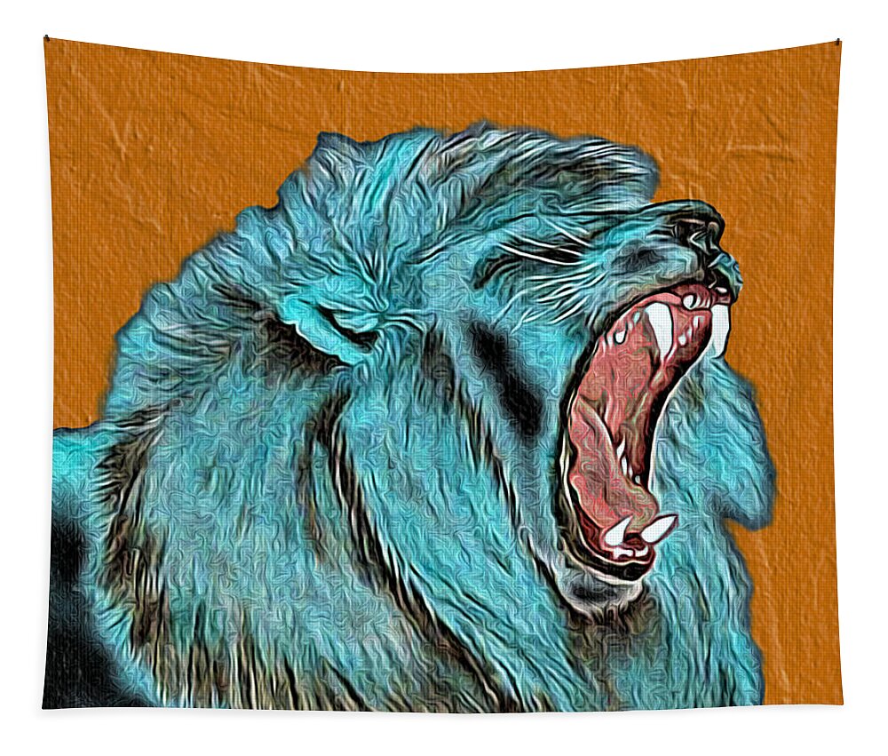 Abstract Tapestry featuring the mixed media Lion's Roar - Abstract by Ronald Mills