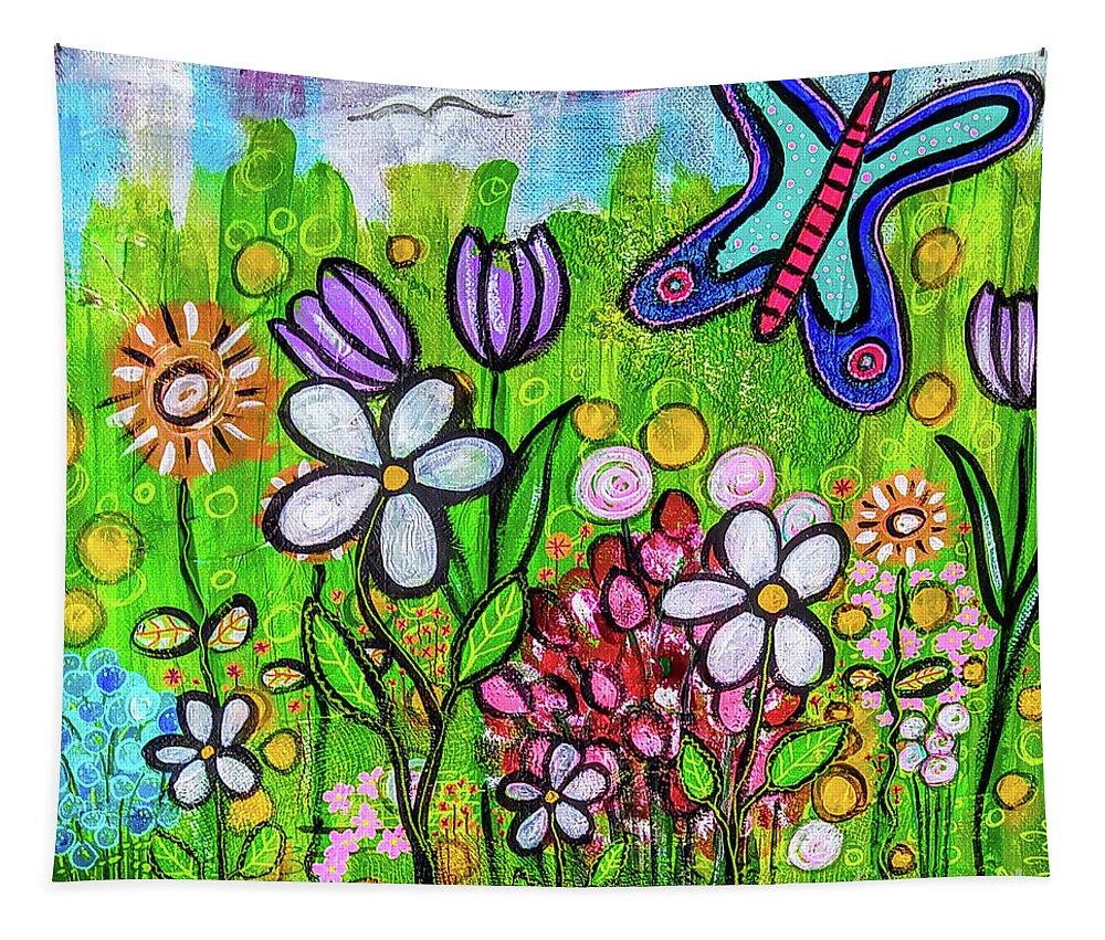 Nature Tapestry featuring the mixed media Lisas Garden - Lisas Garten by Mimulux Patricia No