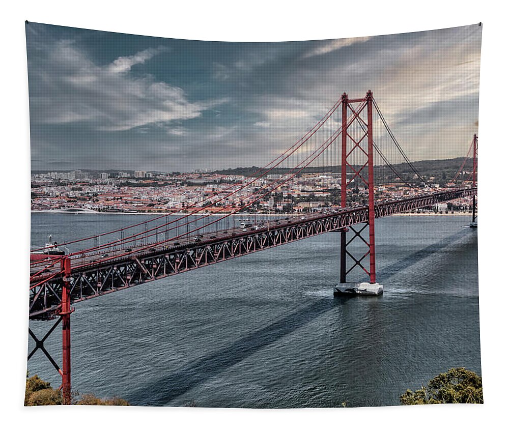 Landscape Tapestry featuring the photograph Lisbon Bridge by Micah Offman