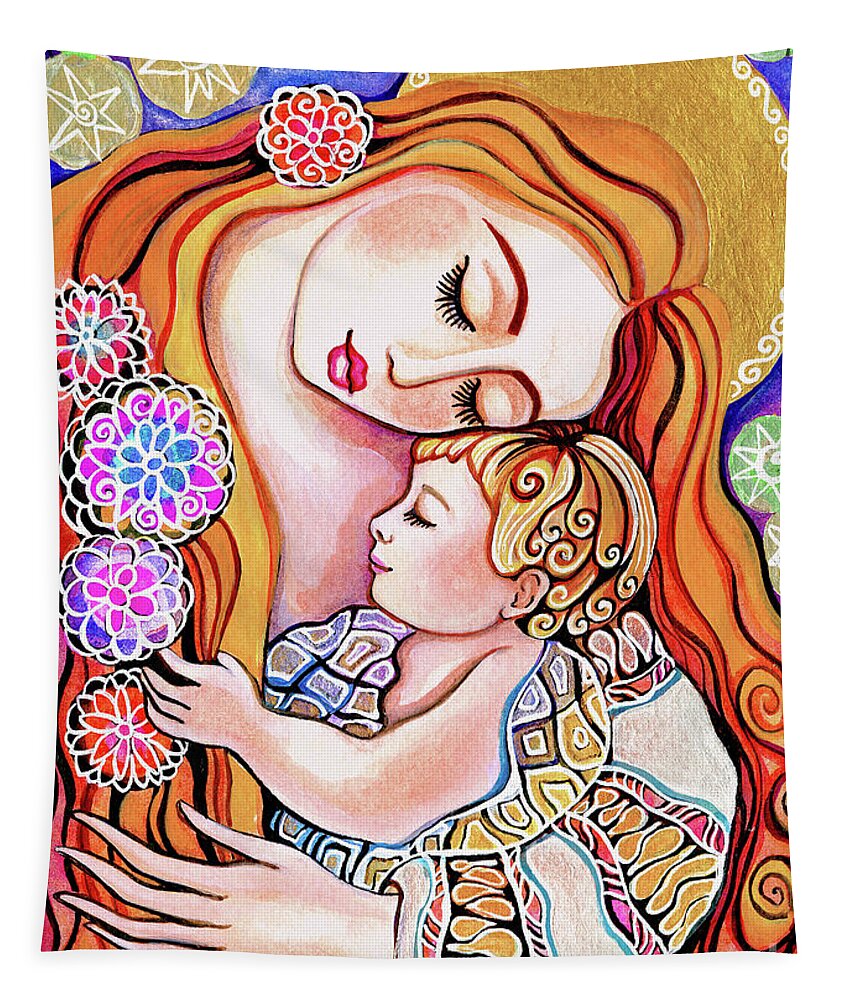 Mother And Child Tapestry featuring the painting Little Angel Sleeping v1 by Eva Campbell