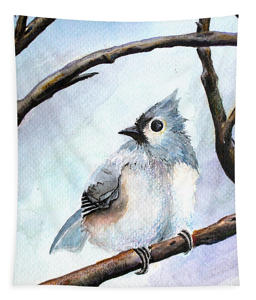 Watercolor Tapestry featuring the painting Little Bird 11 by Medea Ioseliani