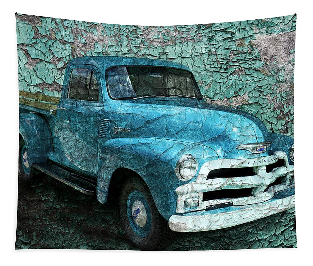 Little Blue Truck Tapestry featuring the mixed media Little Blue Truck by Ally White