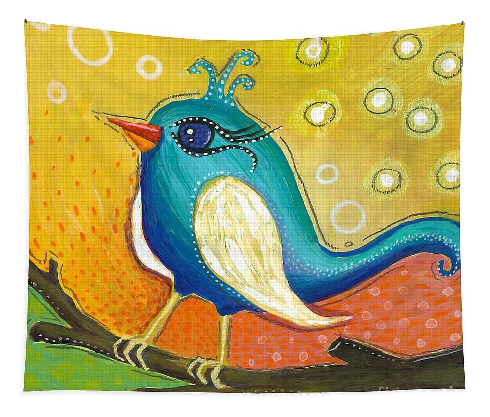 Jay Bird Tapestry featuring the painting Little Jay Bird by Tanielle Childers