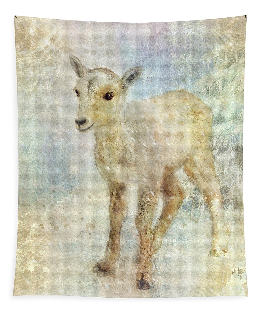 Animals Tapestry featuring the digital art Little Lamb In The Snow by Lois Bryan