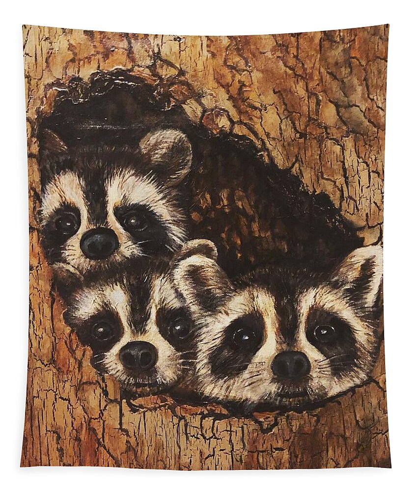 Racoons Tapestry featuring the painting Little Rascals by Barbara Landry