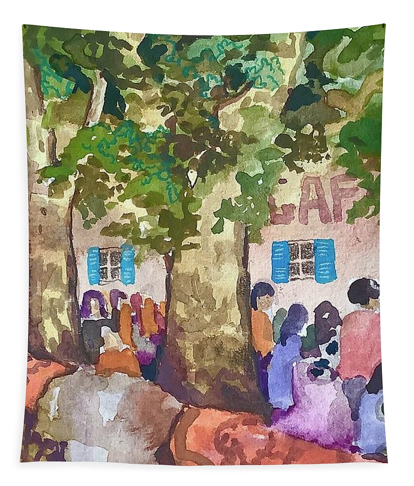 People Restaurant France Europe Summer Tree Apt Tapestry featuring the mixed media Little Restaurant in Provence by James Huntley