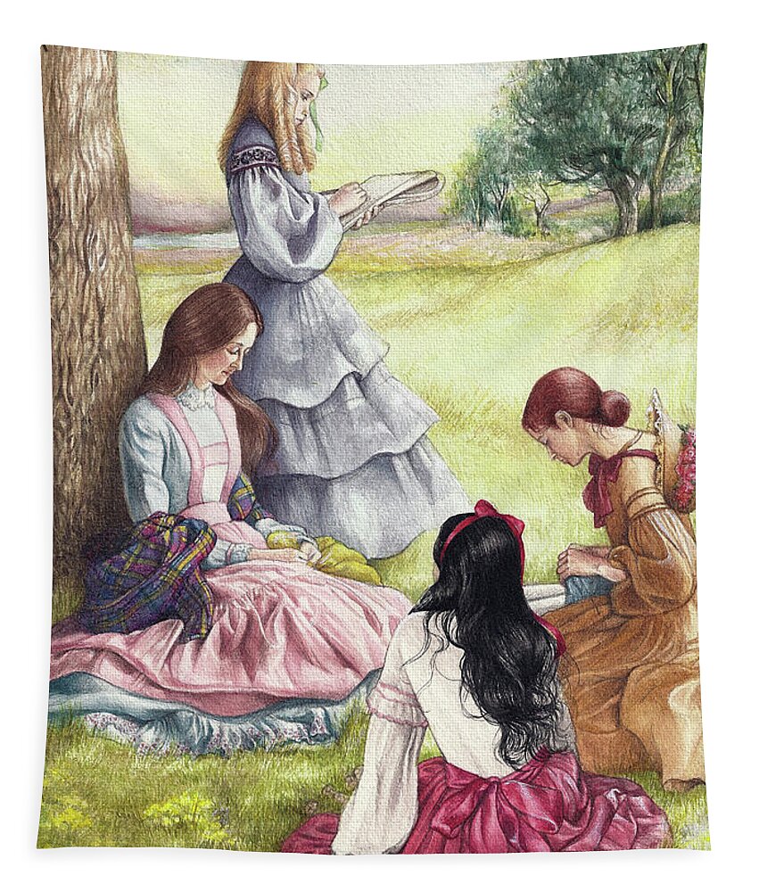 Illustrated Little Women Tapestry featuring the painting Little Women Illustrated by Judith Cheng