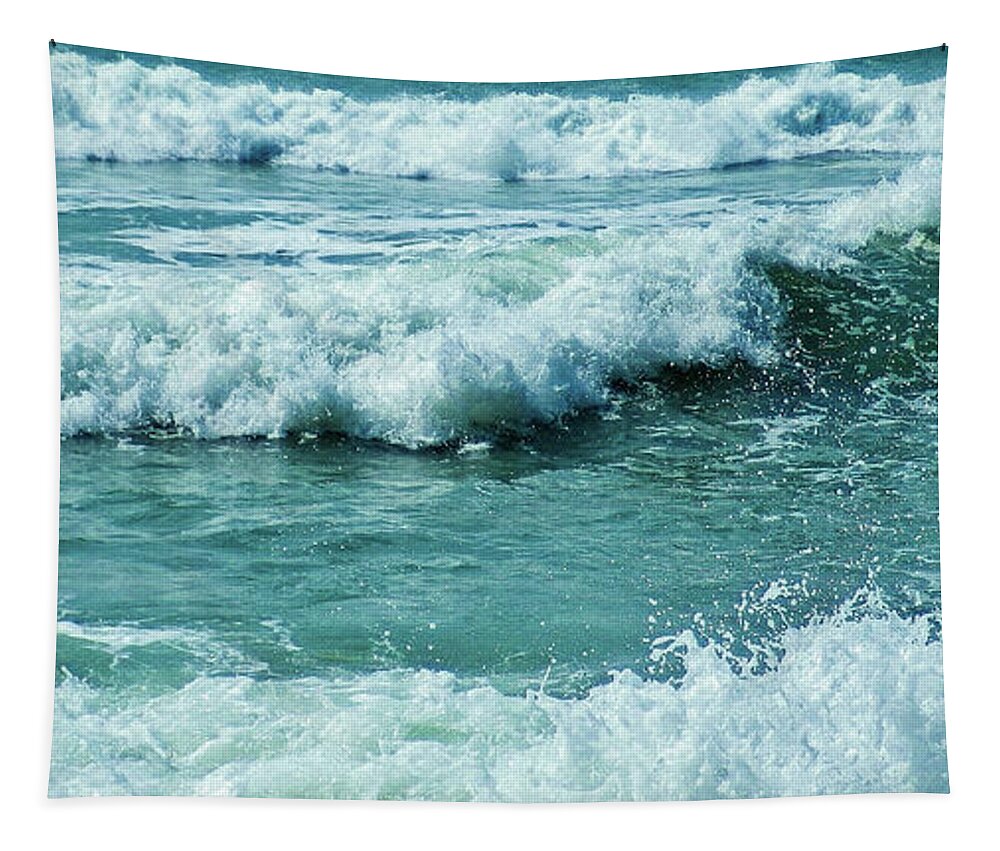 Surf Tapestry featuring the photograph Lively Surf At Duckpool Cornwall by Richard Brookes