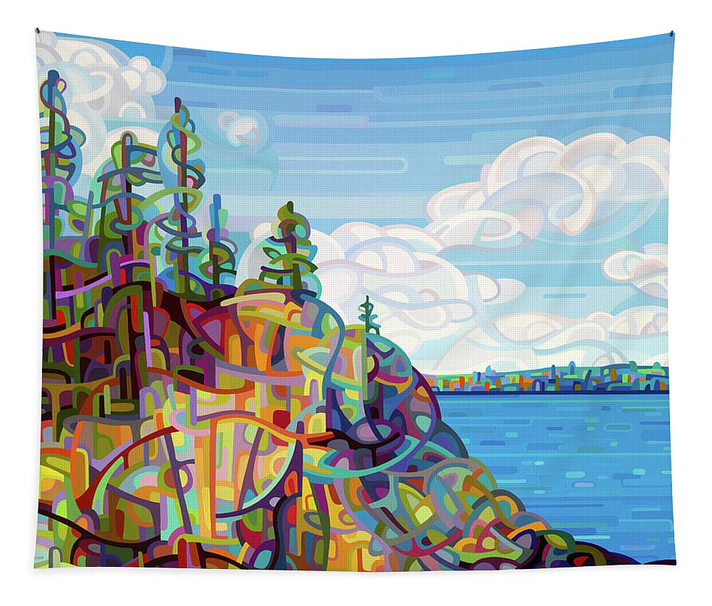 Summer Lake Tapestry featuring the painting Living on the Edge by Mandy Budan