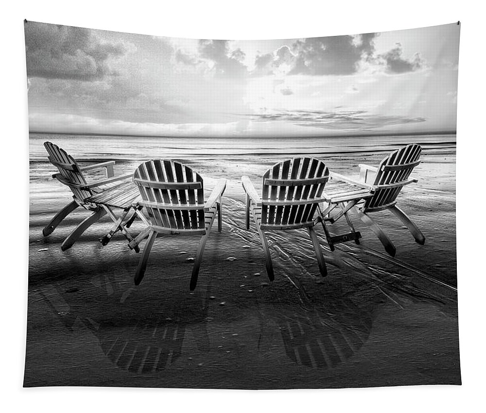 Black Tapestry featuring the photograph Living the Beach Life Black and White by Debra and Dave Vanderlaan