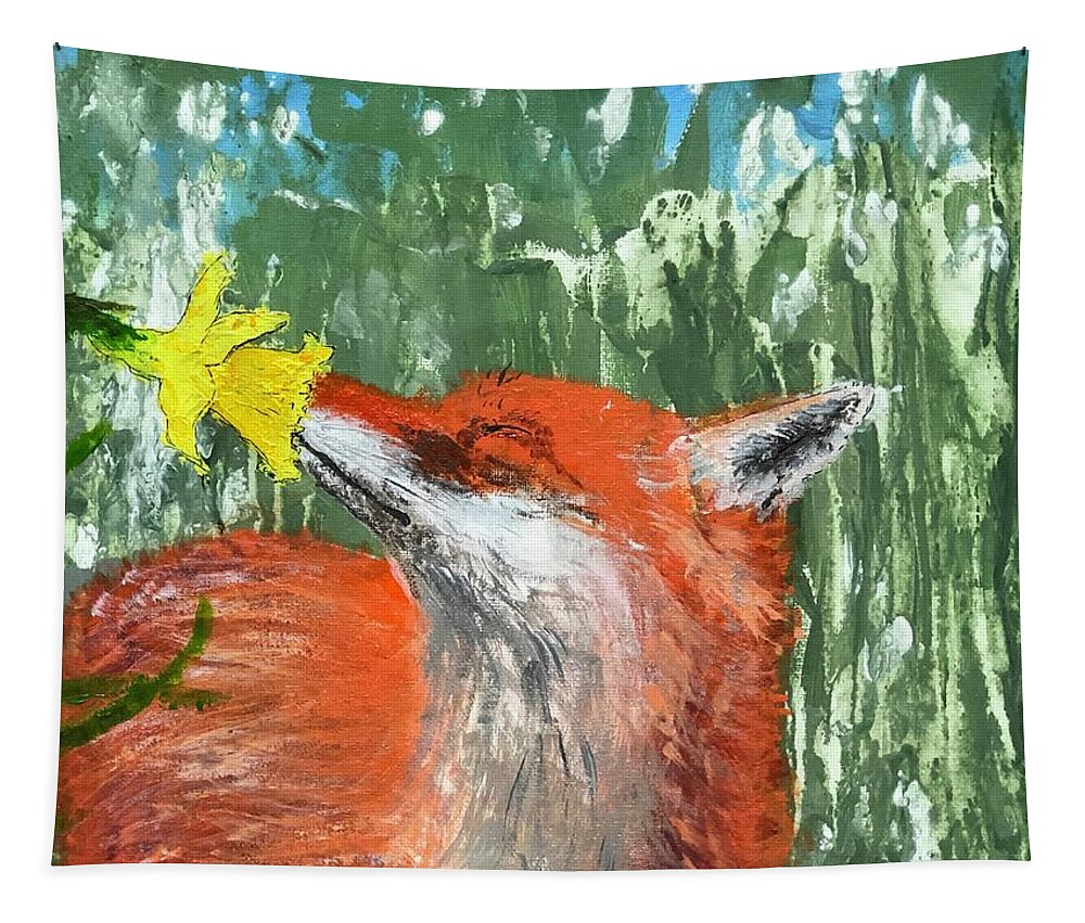 Fox Tapestry featuring the painting Llwynog by Bethany Beeler