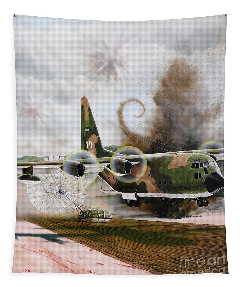 Aviation Tapestry featuring the painting Lockheed C-130A Hercules by Steve Ferguson