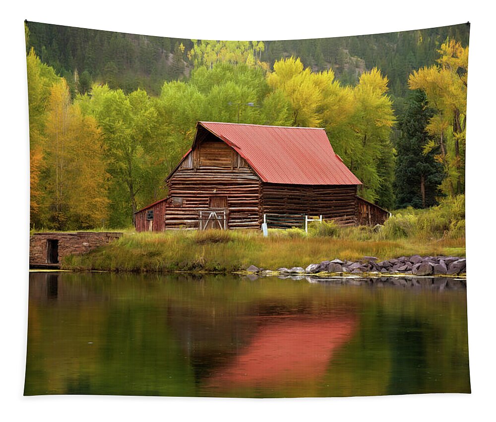 Co Tapestry featuring the photograph Log Barn - Beginnings Of Fall by Lana Trussell