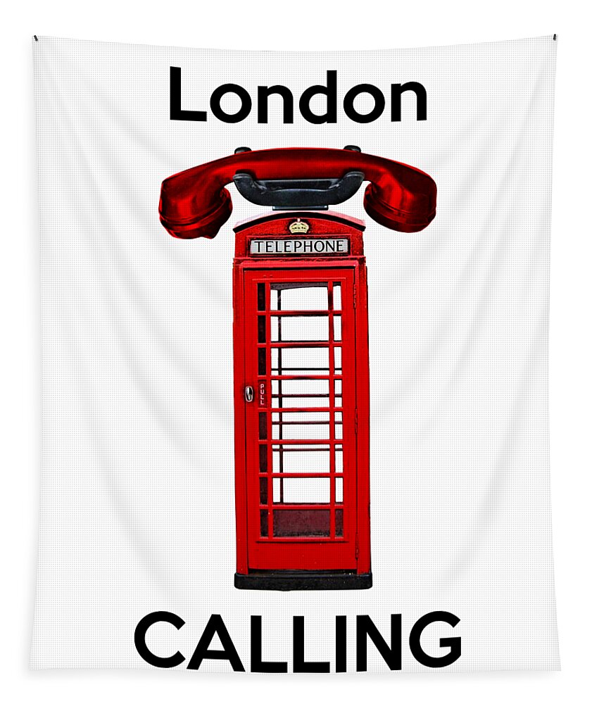 London Calling Tapestry featuring the digital art London Calling Phone Booth by Madame Memento