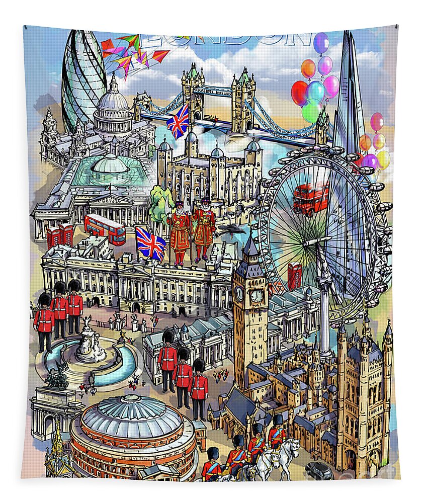 London Tapestry featuring the digital art London collage II by Maria Rabinky