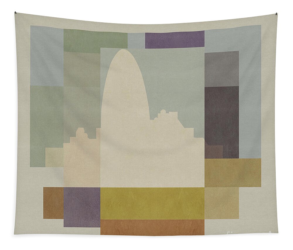 London Tapestry featuring the mixed media London Square - Gherkin by BFA Prints