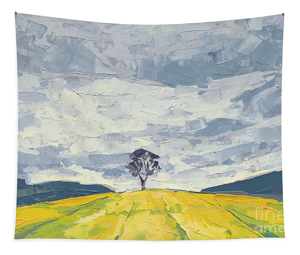 Oil Painting Tapestry featuring the painting Lone Tree, 2015 by PJ Kirk