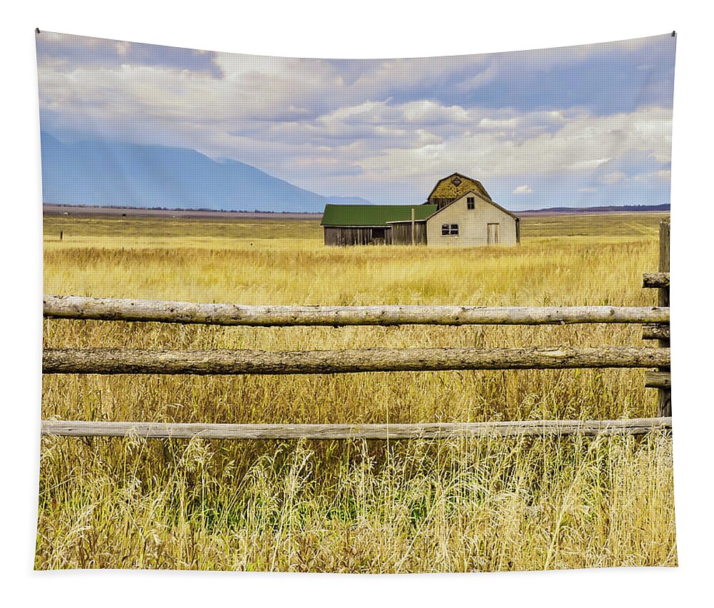 Moulton Homestead Tapestry featuring the photograph Lonely Moulton Mormon Row Prairie Dwelling by Norma Brandsberg