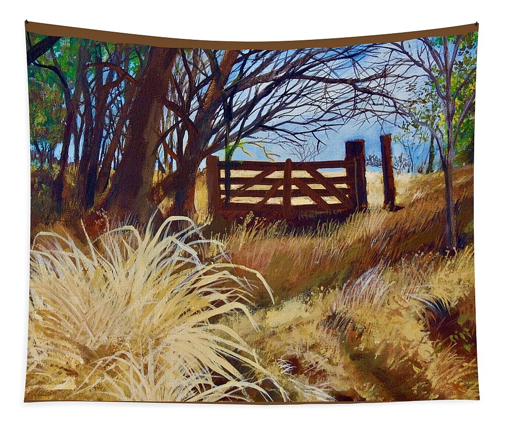 Walt Maes Tapestry featuring the painting Lonesome Gate by Walt Maes