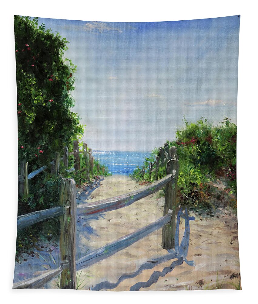 Long Beach Tapestry featuring the painting Long Beach Split Rail Fence by Jonathan Gladding