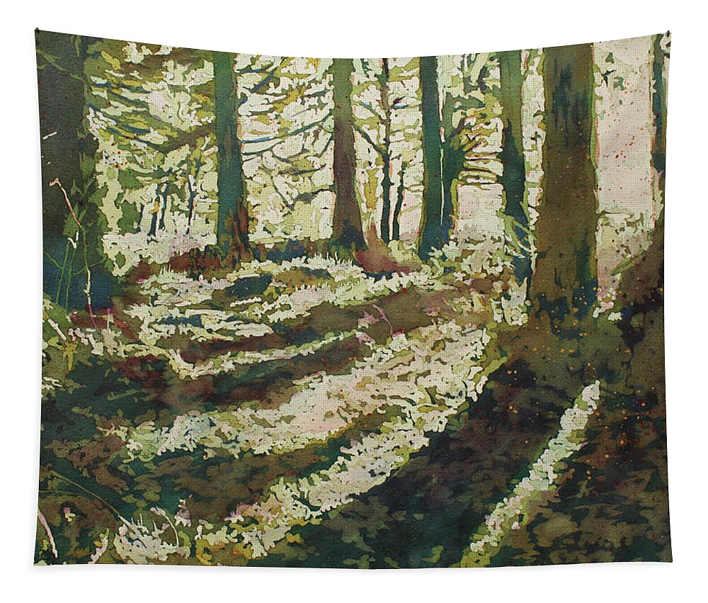 Woods Tapestry featuring the painting Long Shadows by Jenny Armitage