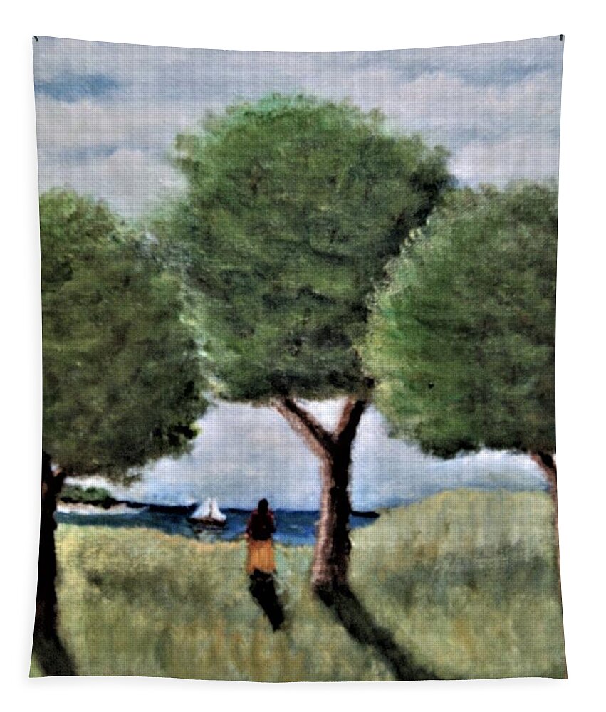 Landscape Tapestry featuring the painting Looking by Gregory Dorosh