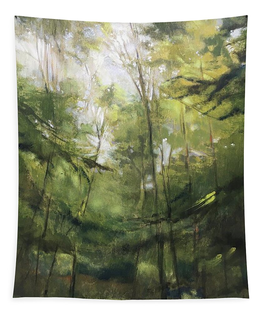 Forest Tapestry featuring the painting Looking Up by Barbara Hranilovich