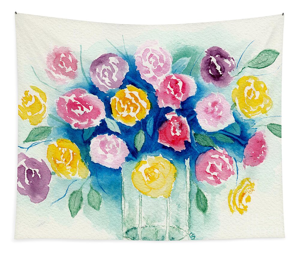 Roses Tapestry featuring the painting Loose Roses 5 - Roses From My Sweetie by Conni Schaftenaar