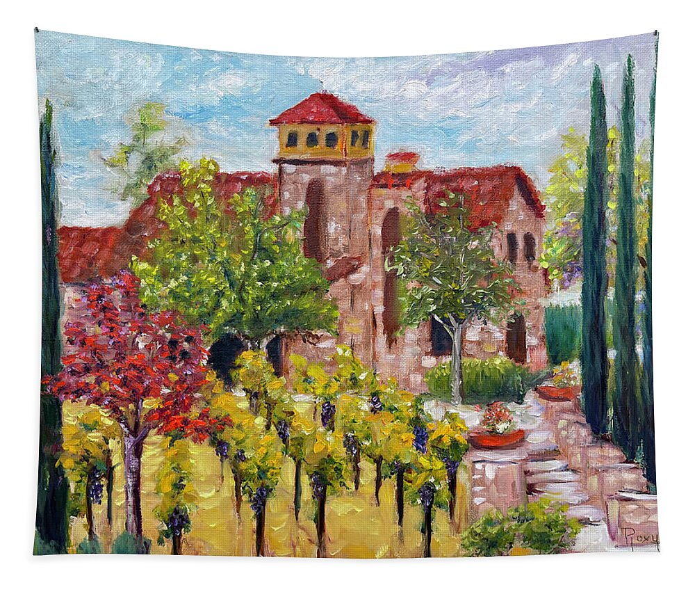 Lorimar Vineyard And Winery Tapestry featuring the painting Lorimar in Autumn by Roxy Rich