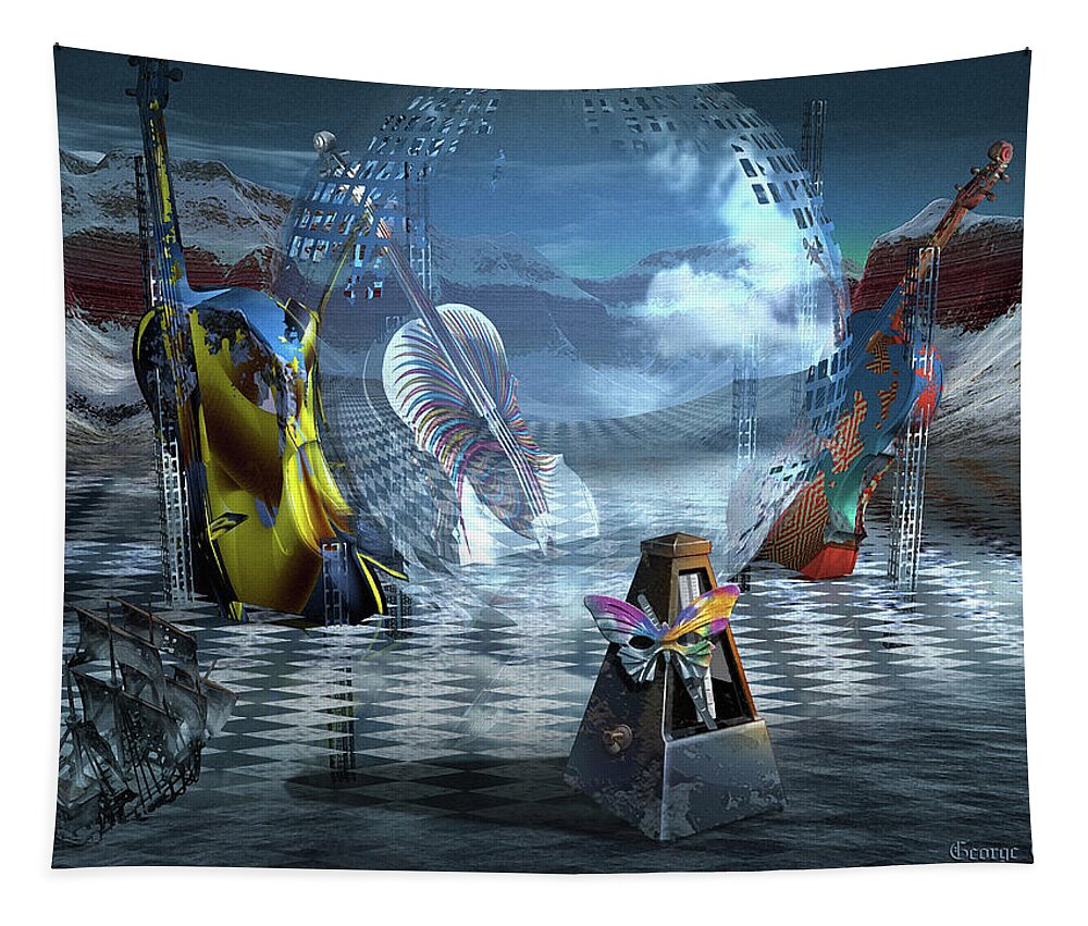 Music Instrument Color Violin Tapestry featuring the digital art Lost Beauty of Disharmony by George Grie