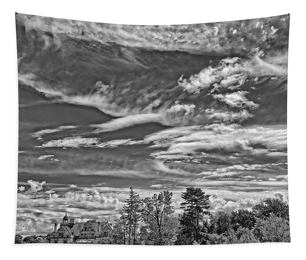 B&w Tapestry featuring the photograph Lots of Clouds Over The Masters School by Russ Considine