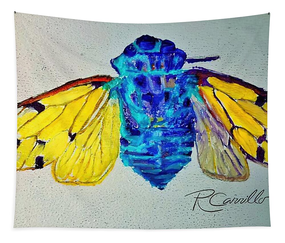 Cicadas Tapestry featuring the painting Loud Bug by Ruben Carrillo