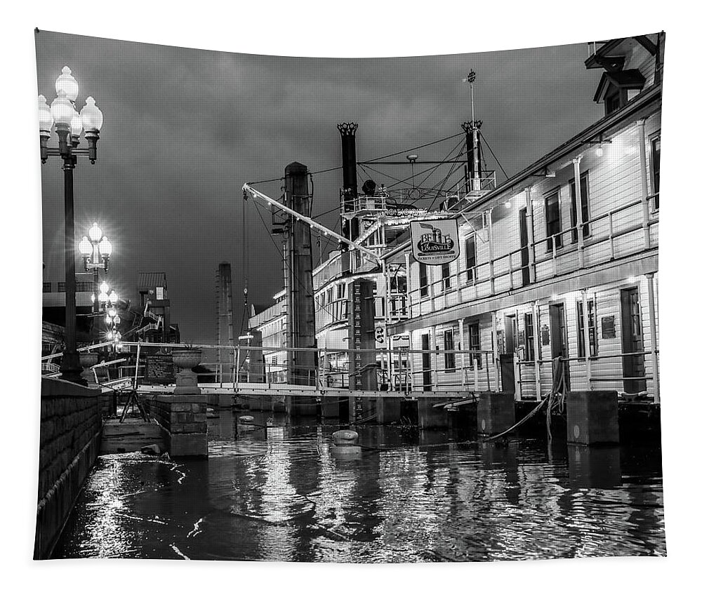 Louisville At Night Black And White Tapestry featuring the photograph Louisville At Night Black And White by Dan Sproul