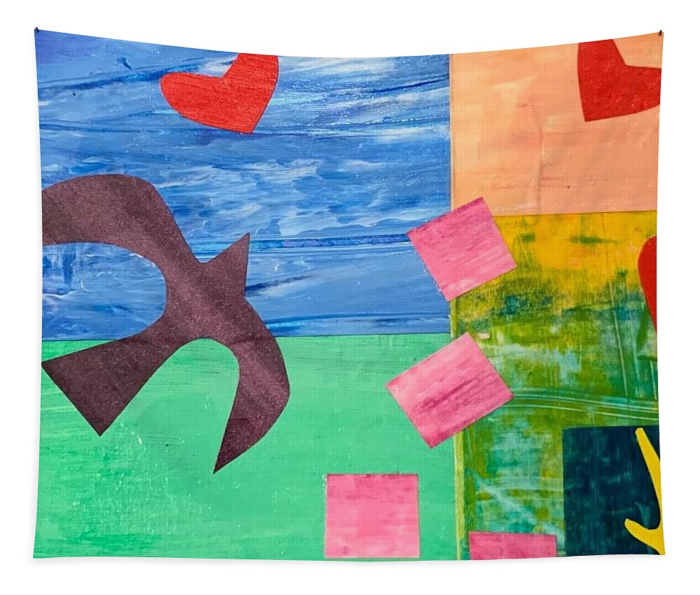 Mixed Media Tapestry featuring the mixed media Love And Peace, Dove with Hearts by Julia Malakoff