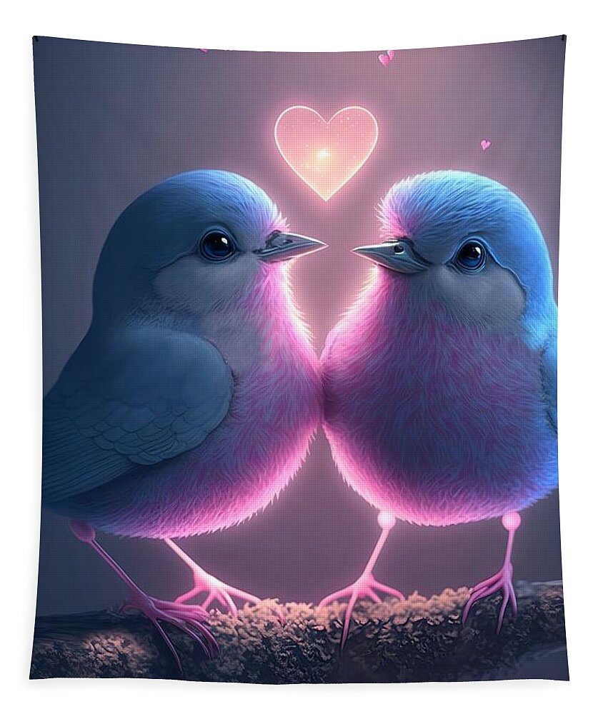 Love Birds Tapestry featuring the mixed media Love Birds 4 by Lilia S