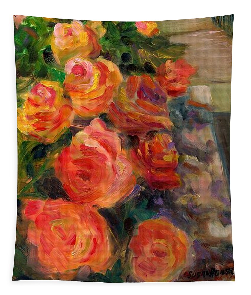 Flower Tapestry featuring the painting Love Blooms by Susan Hensel